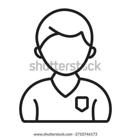 Simple, modern line art vector of a person with a short haircut, wearing a V-neck shirt with a small chest pocket. Ideal for general user profiles and apps.