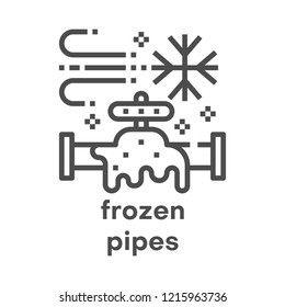 Simple Modern Line Icon. Plumbing Sign. Vector Illustration. Frozen Pipes Symbol.