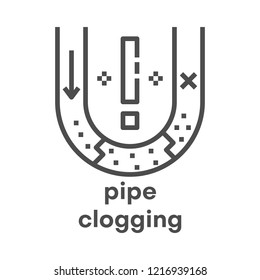 Simple modern line icon. Plumbing sign. Vector illustration. Pipe clogging symbol.