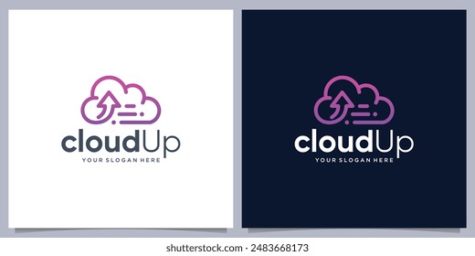 Simple and modern line style Cloud up logo design template.