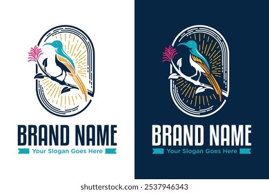 simple modern line sunbird Tropical asian bird illustration logo design