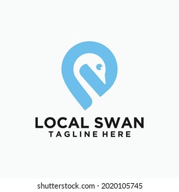 Logotipo de ubicación simple y moderno con mapa de pines y cisne