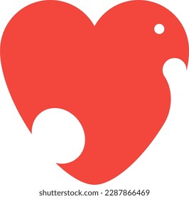 simple and modern logo of a bird in the shape of a red heart suitable for social media application logos, websites, etc