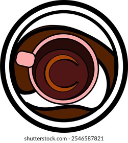 Logotipo simple y moderno de una taza de café dentro de un marco circular, adecuado para cafés o marcas de productos de café.