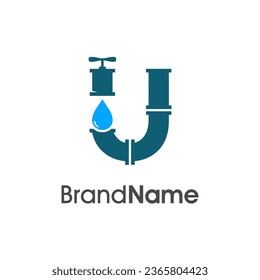 Simple and Modern logo design Initial U combine with pipe and water. The logo good for company related plumbing and constructions.