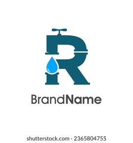 Simple and Modern logo design Initial R combine with pipe and water. The logo good for company related plumbing and constructions.