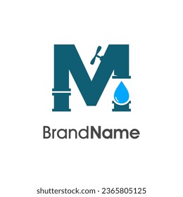 Simple and Modern logo design Initial M  combine with pipe and water. The logo good for company related plumbing and constructions.