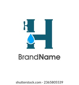 Einfaches und modernes Logo-Design Initial H kombiniert mit Rohr und Wasser. Das Logo eignet sich gut für die Installation und Konstruktion von Unternehmen.