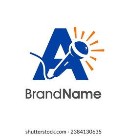Simple and Modern logo design initial A combine with microphone. The logo good for company related music and logo can work as well in small size.