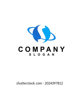 Simple and modern logo design for letter S and planet