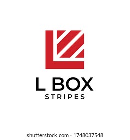 diseño sencillo y moderno de logotipo con un símbolo de caja de rayas y la letra L
