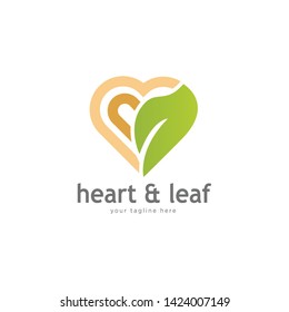 Simple and Modern logo design using Heart and Leaf. Health care and medical logo or icon