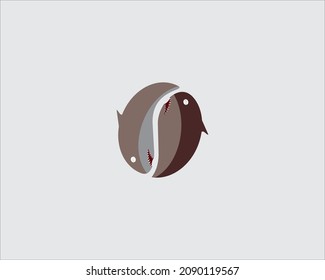 simple and modern logo in the form of a coffee bean composed of two miniature sharks
