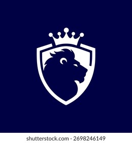 simple modern  logo lion inside shield with crown	