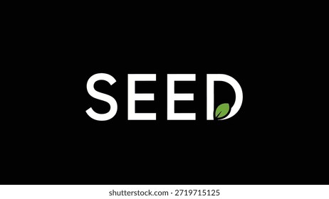 Um logotipo simples e moderno soletrando 'SEED' em branco sobre um fundo preto. A letra 'D' incorpora uma pequena folha verde vibrante, simbolizando