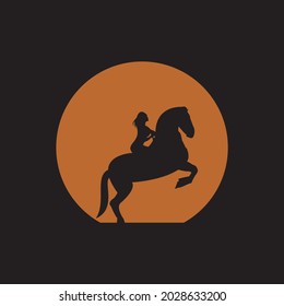 A simple and modern logo of a woman riding a horse at sunset that is perfect for your creative industry logo
