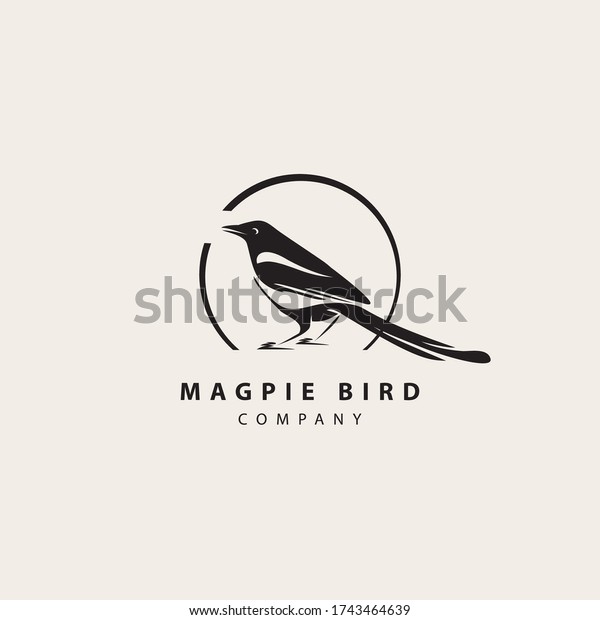 Simple modern magpie bird logo in circle frame\
with inscription. Animal vector icon isolated on light background,\
template element for web\
design