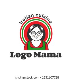 Simple modern mama logo italian cuisine. Flat mama mascot logo.