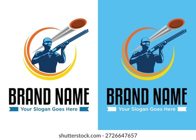 einfache moderne Mann schießt auf einem fliegenden Ton Vektorgrafik Logo-Design	