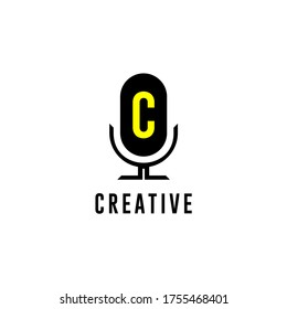 Simple modern microphone C logo letter creative design concept in black and yellow color