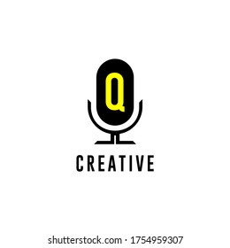 Simple modern microphone Q logo letter creative design concept in black and yellow color