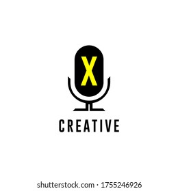 Simple modern microphone X logo letter creative design concept in black and yellow color