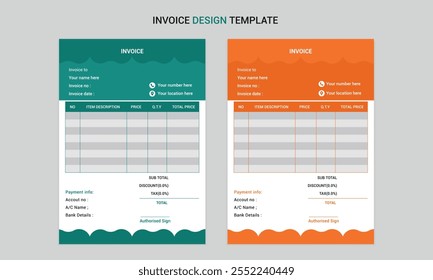 simple modern minimalist clean creative business invoice design template with multiple color variation.