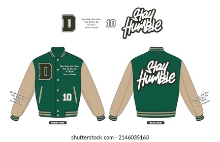 Simple Modern Minimalist Design Dark Green And Beige Color Varsity Jacket Mockup V5 New Style Commercial Use