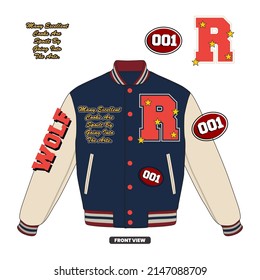 Simple Modern Minimalist Design Navy, Red and Cream Color Varsity Jacket Mockup V6 New Style Commercial Use