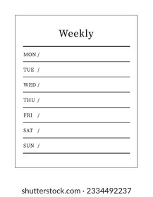 A simple, modern, minimalist style weekly plan memo template illustration design.