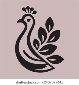 simple modern monochrome peacock logo, editable