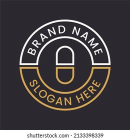 simple modern monoline pill on badge vector logo template for healthcare medical and fitness business company