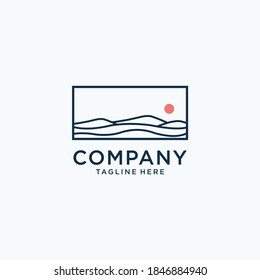 Simple modern montain with line art logo Vector