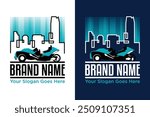 simple modern motor auto slingshot city town building landscape logo design vector illustration