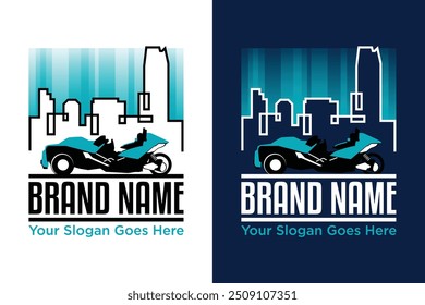 simple modern motor auto slingshot city town building landscape logo design vector illustration