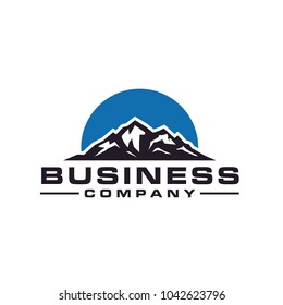 Simple Modern Mountain Landscape Logo Design Vector, Rocky Ice Top Mount Peak Silhouette