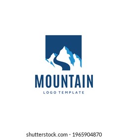Simple Modern Mountain Landscape Logo Design Vector, Rocky Ice Top Mount Peak Silhouette