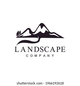 Simple Modern Mountain Landscape Logo Design Vector  Rocky Ice Top Mount Peak Silhouette