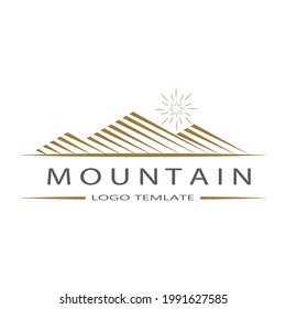 Simple Modern Mountain Landscape Logo Design Vector, Rocky Ice Top Mount Peak Silhouette