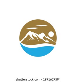 Simple Modern Mountain Landscape Logo Design Vector, Rocky Ice Top Mount Peak Silhouette