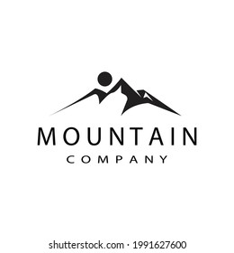Simple Modern Mountain Landscape Logo Design Vector, Rocky Ice Top Mount Peak Silhouette