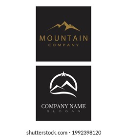 Simple Modern Mountain Landscape Logo Design Vector, Rocky Ice Top Mount Peak Silhouette