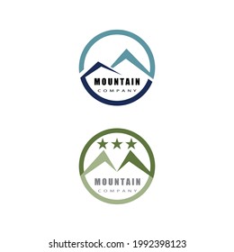Simple Modern Mountain Landscape Logo Design Vector, Rocky Ice Top Mount Peak Silhouette