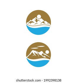 Simple Modern Mountain Landscape Logo Design Vector, Rocky Ice Top Mount Peak Silhouette