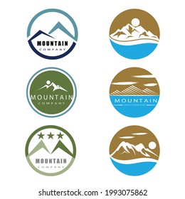 Simple Modern Mountain Landscape Logo Design Vector, Rocky Ice Top Mount Peak Silhouette