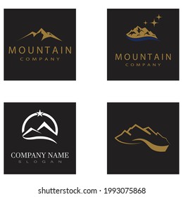 Simple Modern Mountain Landscape Logo Design Vector, Rocky Ice Top Mount Peak Silhouette