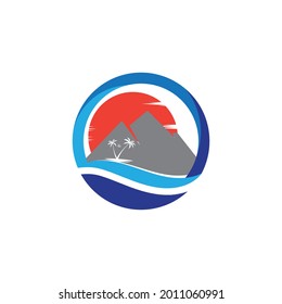 Simple Modern Mountain Landscape Logo Design Vector, Rocky Ice Top Mount Peak Silhouette