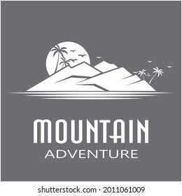 Simple Modern Mountain Landscape Logo Design Vector, Rocky Ice Top Mount Peak Silhouette