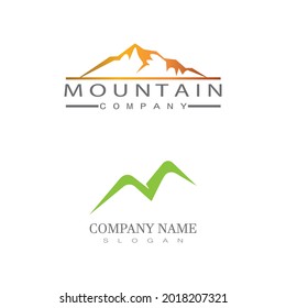 Simple Modern Mountain Landscape Logo Design Vector, Rocky Ice Top Mount Peak Silhouette