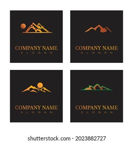 Simple Modern Mountain Landscape Logo Design Vector, Rocky Ice Top Mount Peak Silhouette